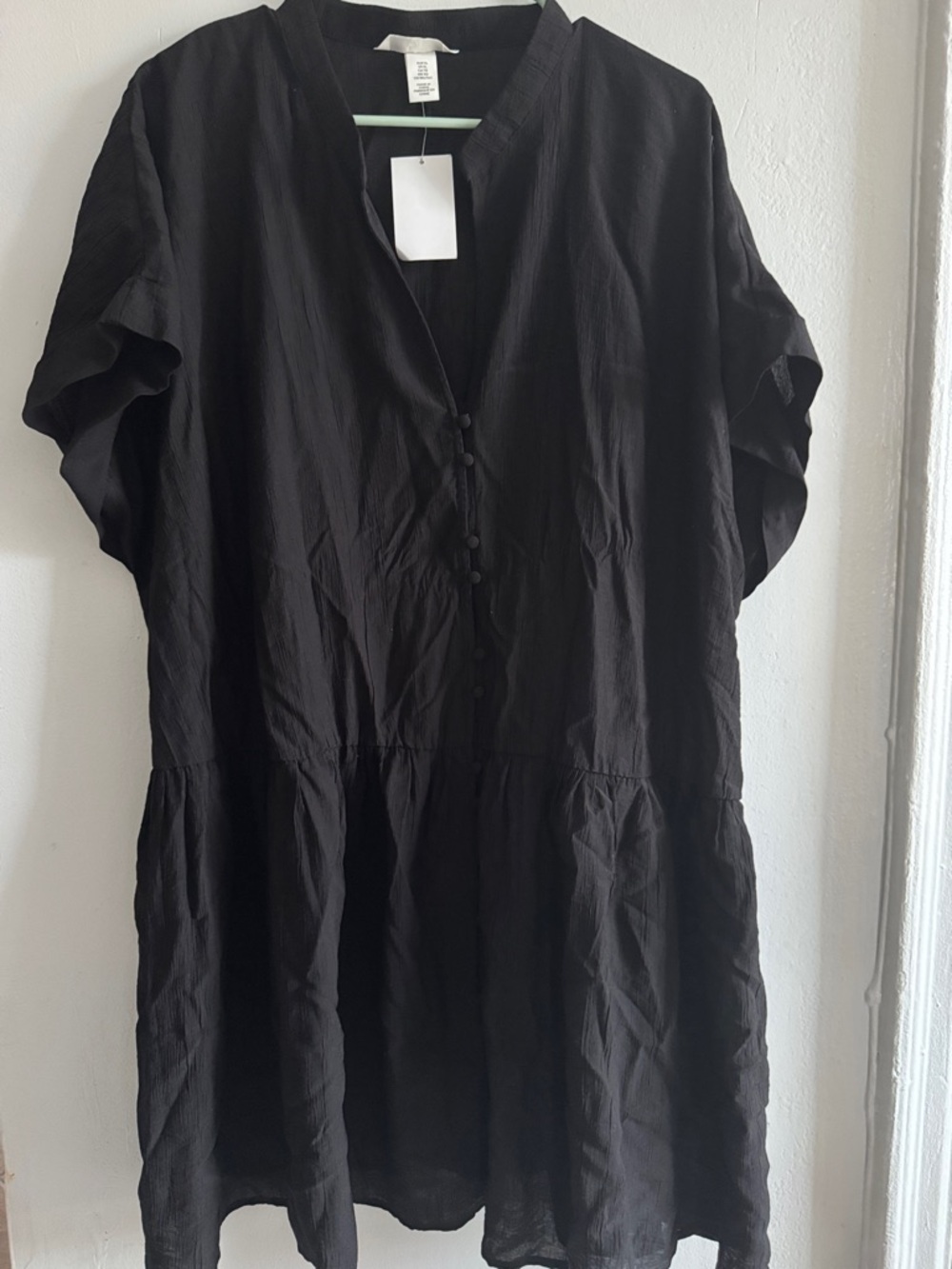 H&M Black Button-Front Short Sleeve Tunic